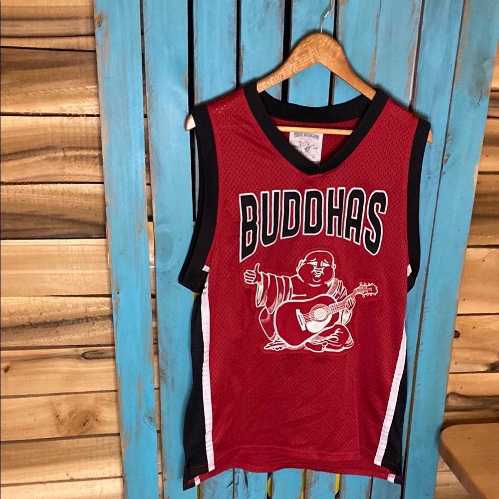 True Religion stitched basketball jersey 02 size large Red mesh